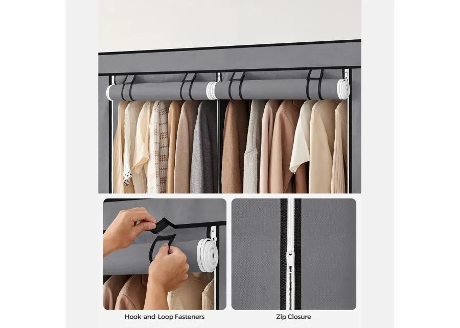 Portable Closet Wardrobe with Shoe Rack, Cover & Dual Hanging Rods