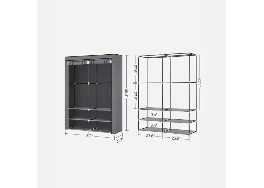 Portable Closet Wardrobe with Shoe Rack, Cover & Dual Hanging Rods