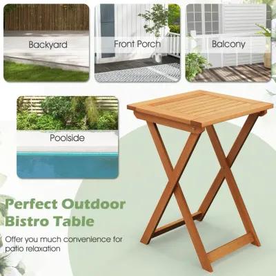 20 Inch Hardwood Patio Folding Table with Slatted Tabletop