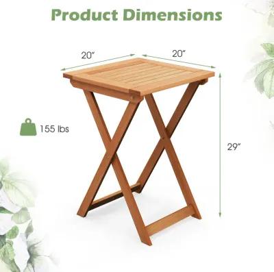 20 Inch Hardwood Patio Folding Table with Slatted Tabletop