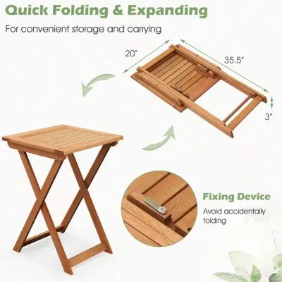 20 Inch Hardwood Patio Folding Table with Slatted Tabletop