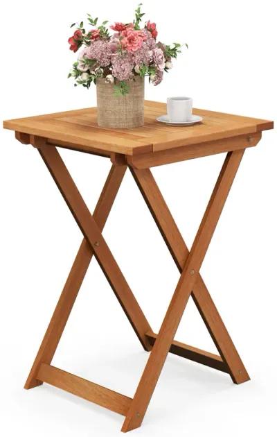 20 Inch Hardwood Patio Folding Table with Slatted Tabletop