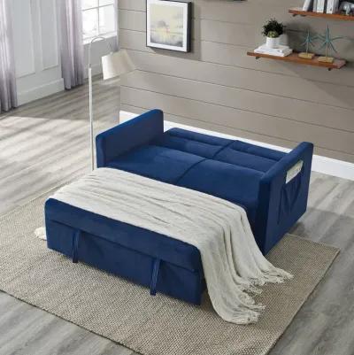 Loveseats Sofa Bed With Pull-Out Bed, Adjustable Back And Two Arm Pocket, Blue (54.5"X33" X 31.5")