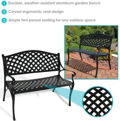 Sunnydaze 2-Person Checkered Cast Aluminum Outdoor Garden Bench - Black