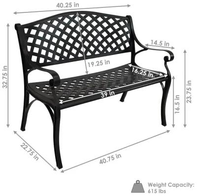 Sunnydaze 2-Person Checkered Cast Aluminum Outdoor Garden Bench - Black