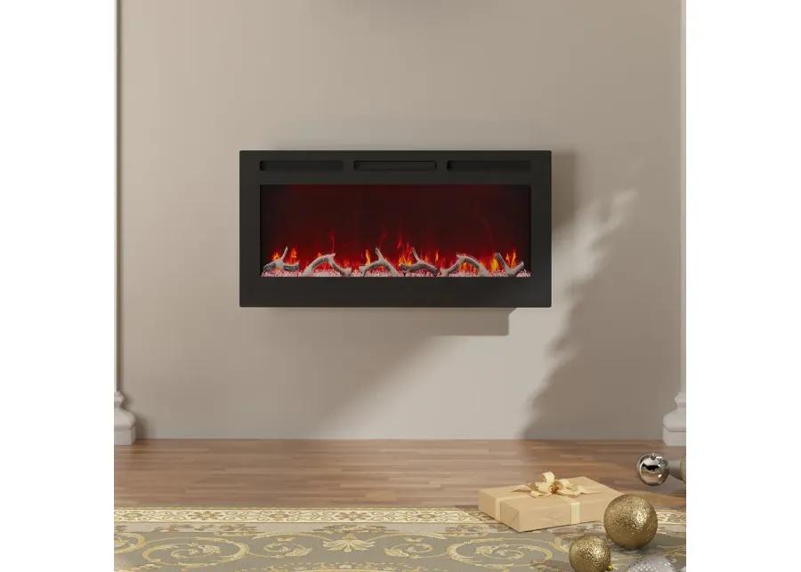 MONDAWE 36" Wall-Mounted Recessed Electric Fireplace 4780 BTU Heater with Remote Control Adjustable Flame Color & Temperature Setting