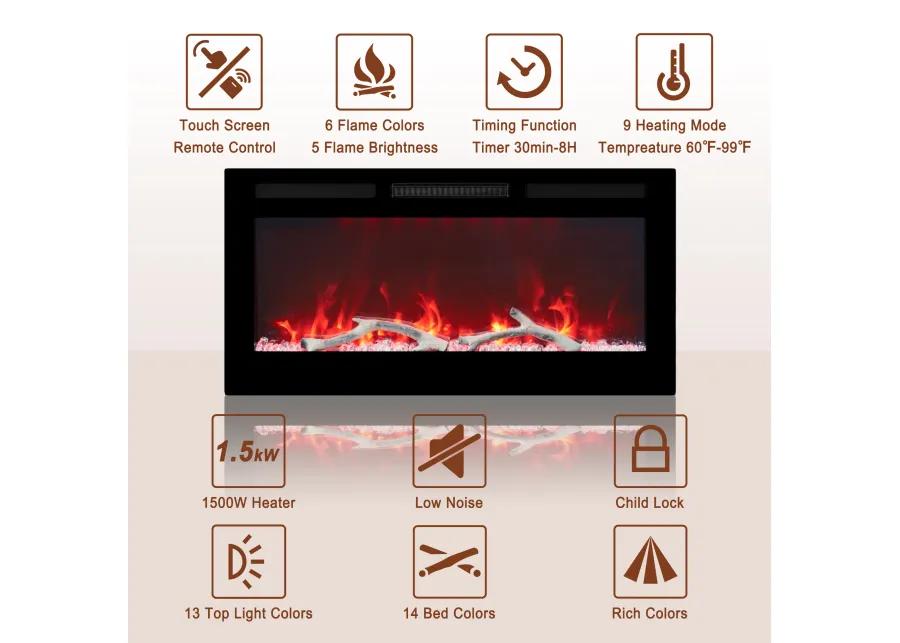 MONDAWE 36" Wall-Mounted Recessed Electric Fireplace 4780 BTU Heater with Remote Control Adjustable Flame Color & Temperature Setting