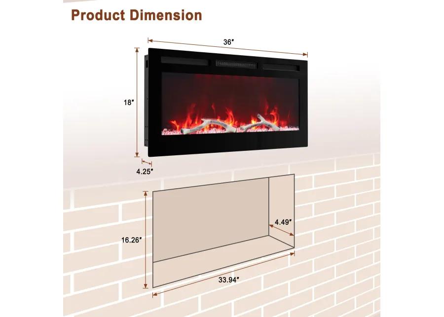 MONDAWE 36" Wall-Mounted Recessed Electric Fireplace 4780 BTU Heater with Remote Control Adjustable Flame Color & Temperature Setting