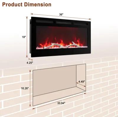 MONDAWE 36" Wall-Mounted Recessed Electric Fireplace 4780 BTU Heater with Remote Control Adjustable Flame Color & Temperature Setting