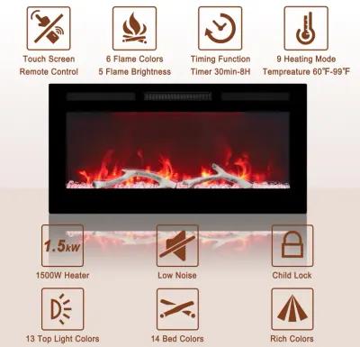 MONDAWE 36" Wall-Mounted Recessed Electric Fireplace 4780 BTU Heater with Remote Control Adjustable Flame Color & Temperature Setting