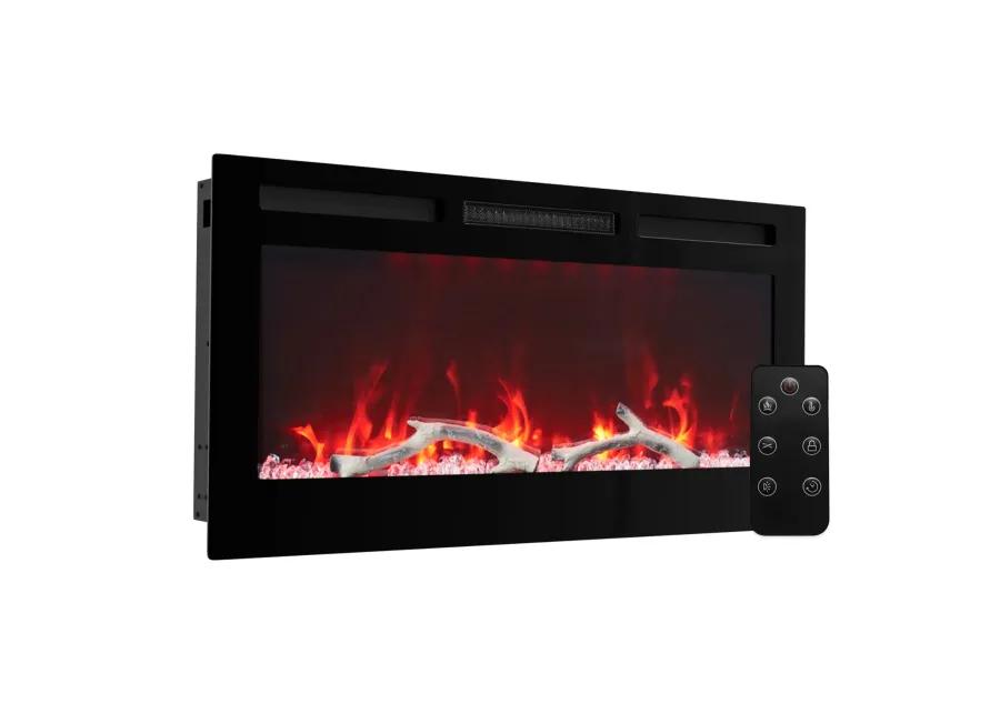 MONDAWE 36" Wall-Mounted Recessed Electric Fireplace 4780 BTU Heater with Remote Control Adjustable Flame Color & Temperature Setting