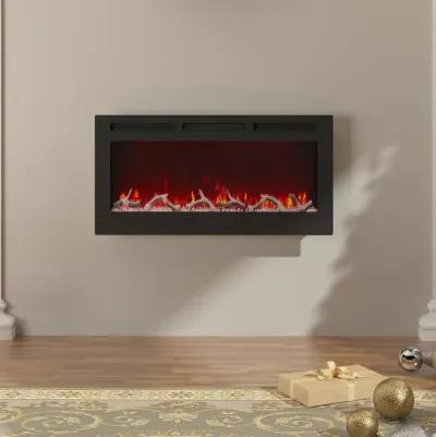 MONDAWE 36" Wall-Mounted Recessed Electric Fireplace 4780 BTU Heater with Remote Control Adjustable Flame Color & Temperature Setting