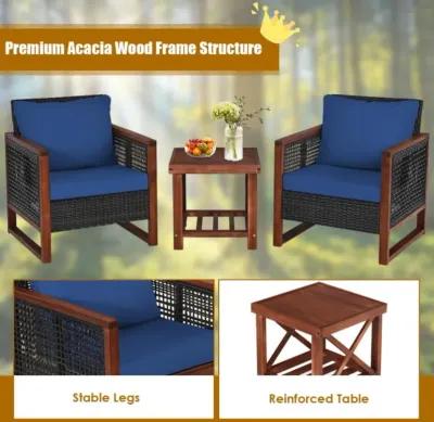 Hivvago 3 Pieces Acacia Wood Patio Furniture Set with Coffee Table