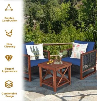 Hivvago 3 Pieces Acacia Wood Patio Furniture Set with Coffee Table