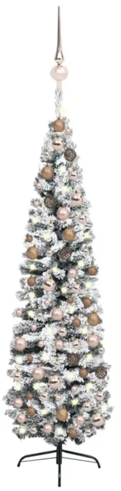 vidaXL Slim Artificial Christmas Tree with LEDs&Ball Set Green 94.5"