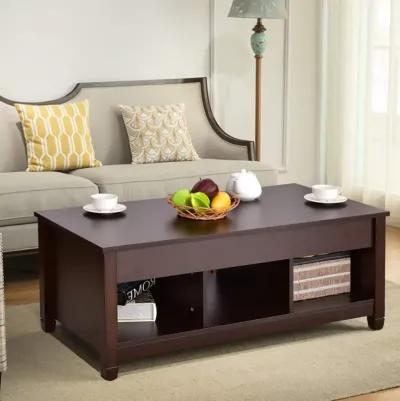 Hivvago Brown Wood Lift Top Coffee Table with Hidden Storage Space