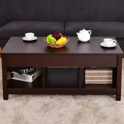 Hivvago Brown Wood Lift Top Coffee Table with Hidden Storage Space