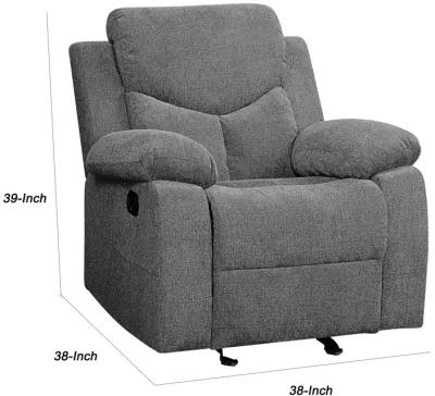 Fabric Upholstered Glider Recliner Chair with Pillow Top Armrest, Gray-Benzara