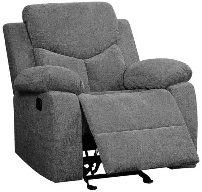 Fabric Upholstered Glider Recliner Chair with Pillow Top Armrest, Gray-Benzara