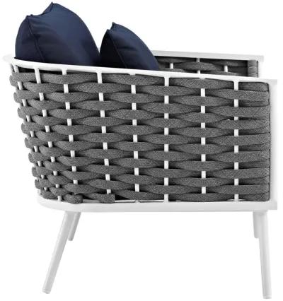 Modway Stance Outdoor Patio Woven Rope Arm Chair in White Navy