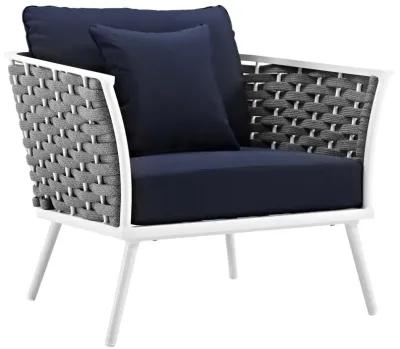 Modway Stance Outdoor Patio Woven Rope Arm Chair in White Navy