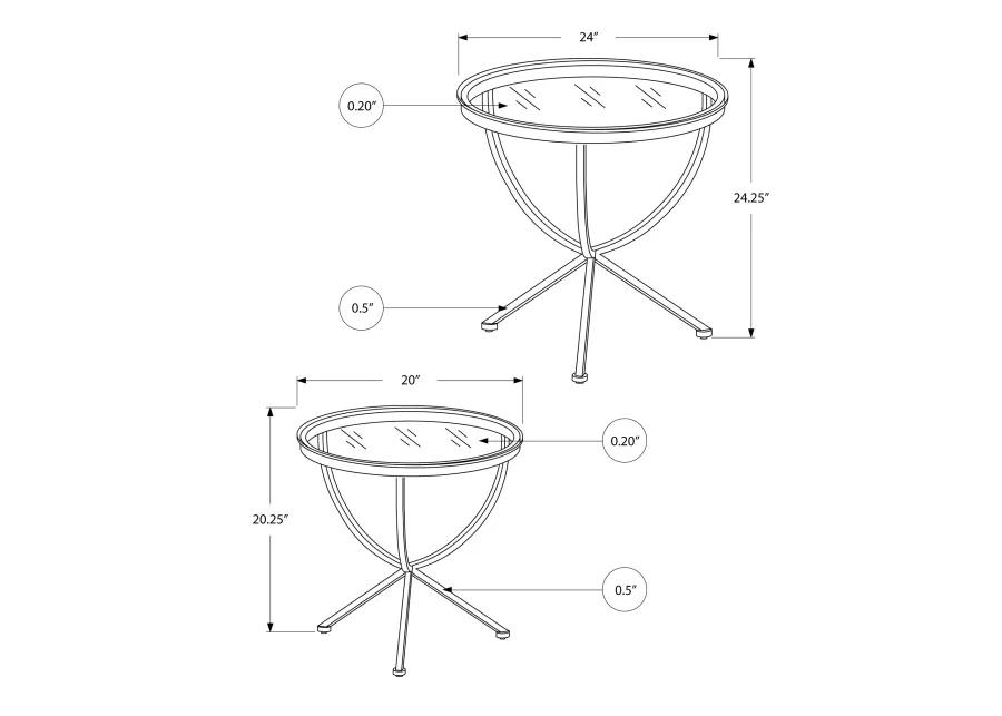Monarch Specialties I 3322 Nesting Table, Set Of 2, Side, End, Accent, Living Room, Bedroom, Metal, Tempered Glass, Grey, Clear, Contemporary, Modern