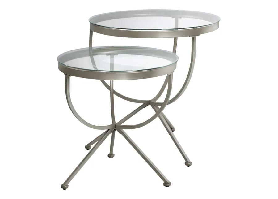 Monarch Specialties I 3322 Nesting Table, Set Of 2, Side, End, Accent, Living Room, Bedroom, Metal, Tempered Glass, Grey, Clear, Contemporary, Modern