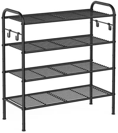 26.7" Wide 4-Tier Metal Shoe Rack with 4 Hooks