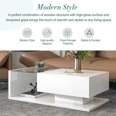 Merax Modern Coffee Table with Tempered Glass