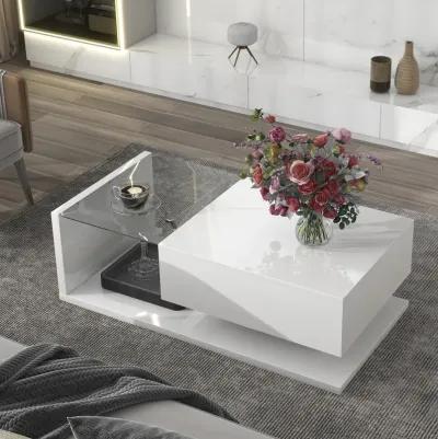 Merax Modern Coffee Table with Tempered Glass