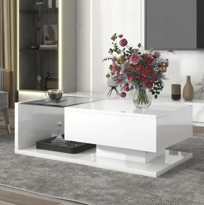 Merax Modern Coffee Table with Tempered Glass