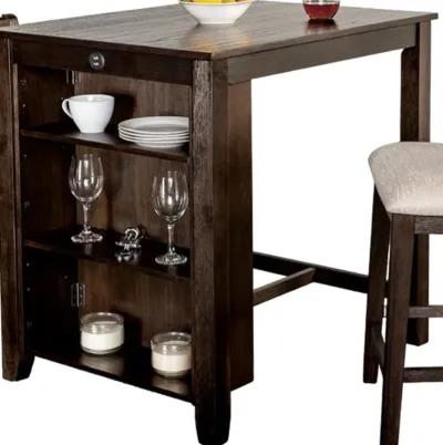 Lessi 3pc Counter Height Table Set with Side Shelf, USB , Cherry Brown Wood