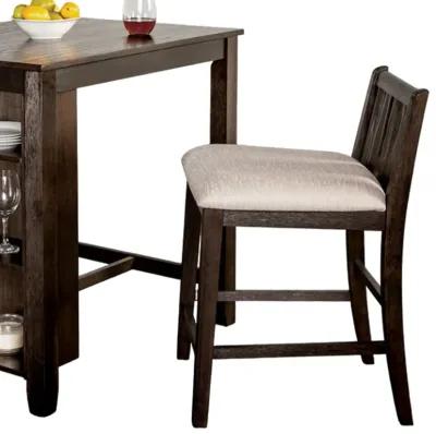 Lessi 3pc Counter Height Table Set with Side Shelf, USB , Cherry Brown Wood