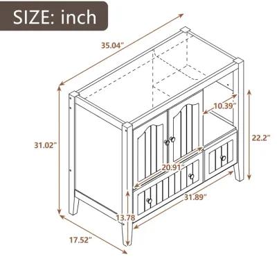 36" Bathroom Vanity Base Only, Solid Wood Frame And MDF Boards