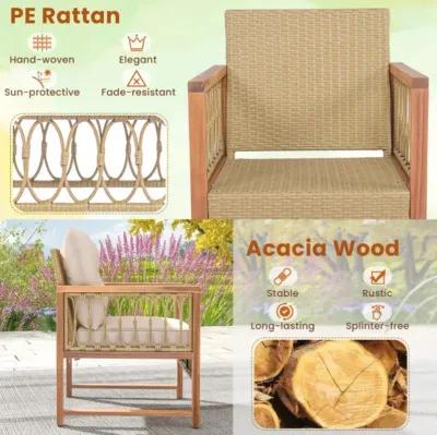 Hivvago 4 Pieces Outdoor Patio PE Wicker Conversation Bistro Set with Acacia Wood Frame