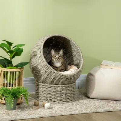 Light Gray Cat Furniture: Elevated Basket Bed with Cushion & Stand