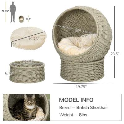 Light Gray Cat Furniture: Elevated Basket Bed with Cushion & Stand