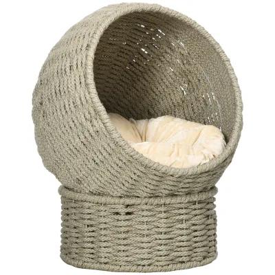 Light Gray Cat Furniture: Elevated Basket Bed with Cushion & Stand