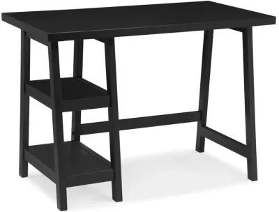 Contemporary Wood Writing Desk with Storage, Black