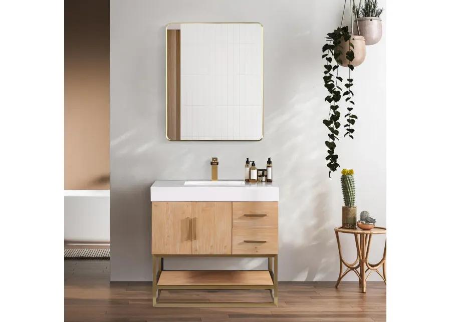 Altair 36 Single Bathroom Vanity in Light Brown with Mirror