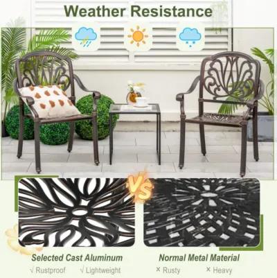 Hivvago 2 Pieces Patio Cast Aluminum Dining Chairs with Armrests-Bronze