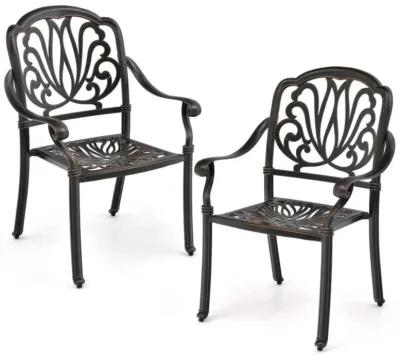 Hivvago 2 Pieces Patio Cast Aluminum Dining Chairs with Armrests-Bronze