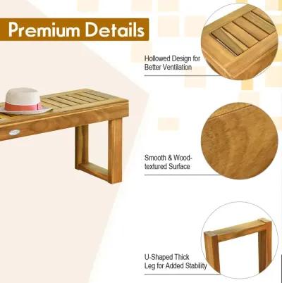 52 Inch Acacia Wood Dining Bench with Slatted Seat