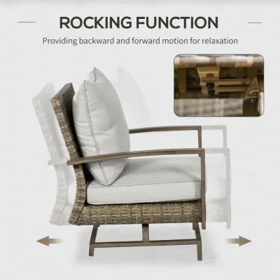 Rattan Patio Ensemble: 4pc Set with Rocking Chair, Loveseat & Table