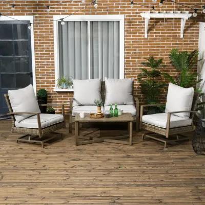 Rattan Patio Ensemble: 4pc Set with Rocking Chair, Loveseat & Table