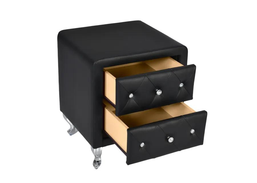 Elegant PU Nightstand - 2 Drawers, Crystal Handle