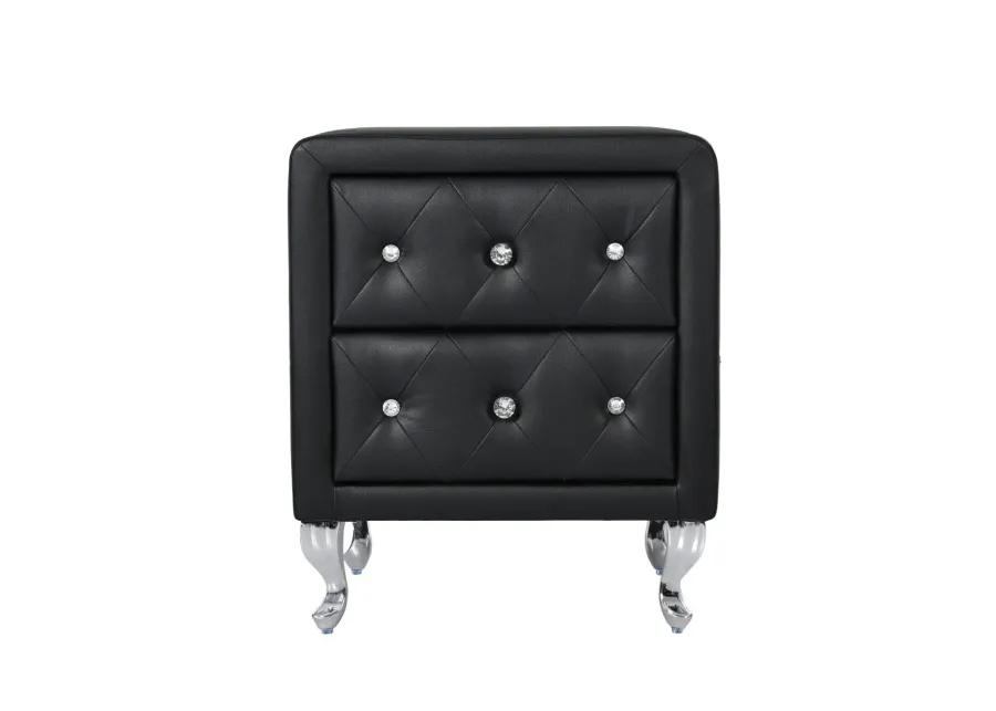 Elegant PU Nightstand - 2 Drawers, Crystal Handle