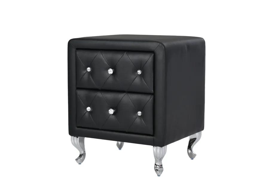 Elegant PU Nightstand - 2 Drawers, Crystal Handle