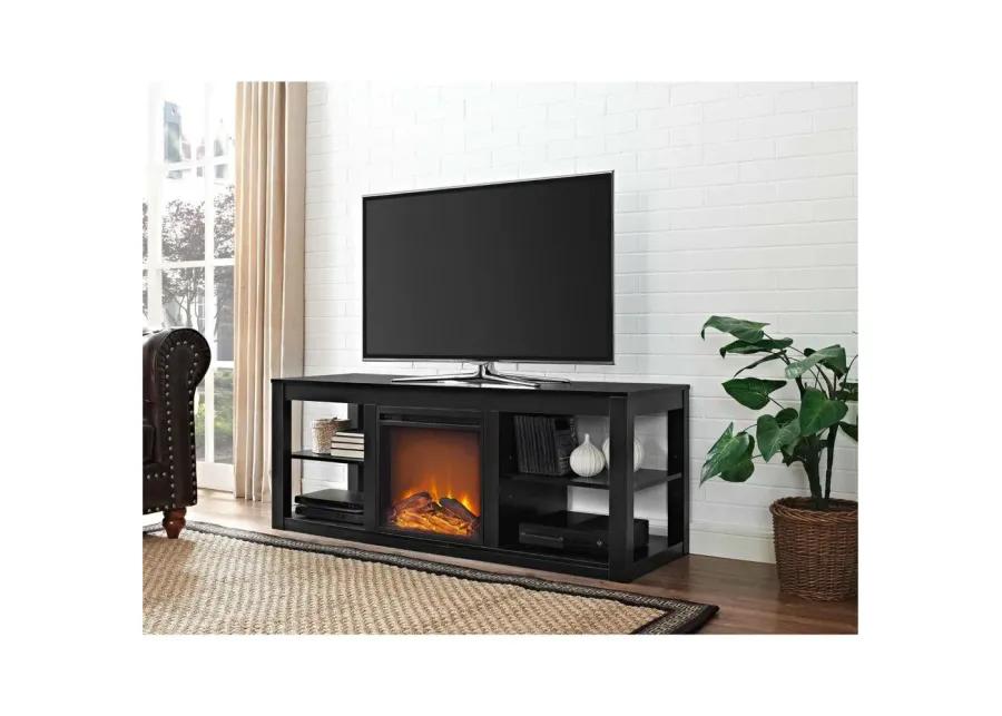 Modern 2-in-1 Electric Fireplace TV Stand in Black