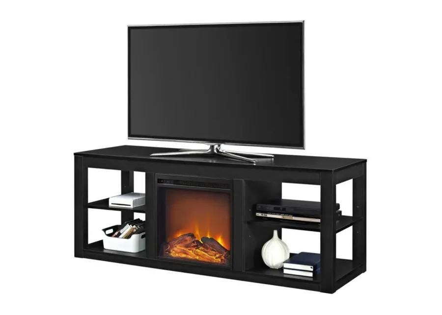 Modern 2-in-1 Electric Fireplace TV Stand in Black